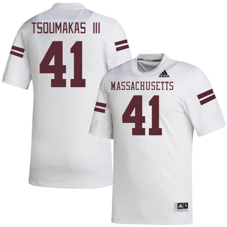 Massachusetts Minutemen #41 Alex Tsoumakas III College Football Jerseys Stitched-White